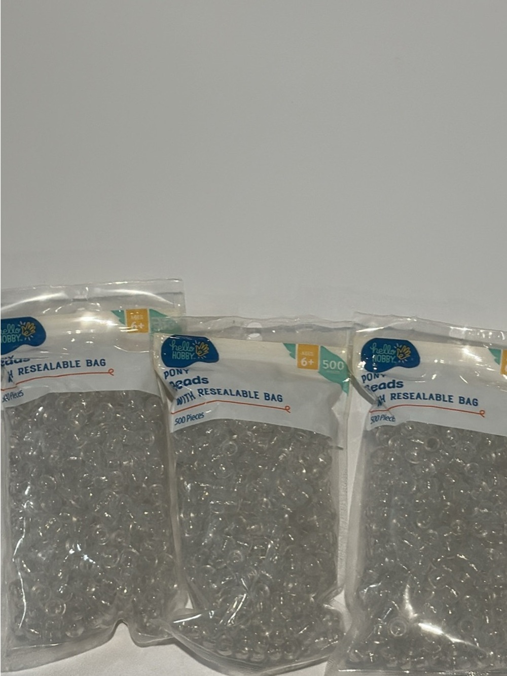 Clear Pony Beads crafts hair - 3 Packs (500 ct)